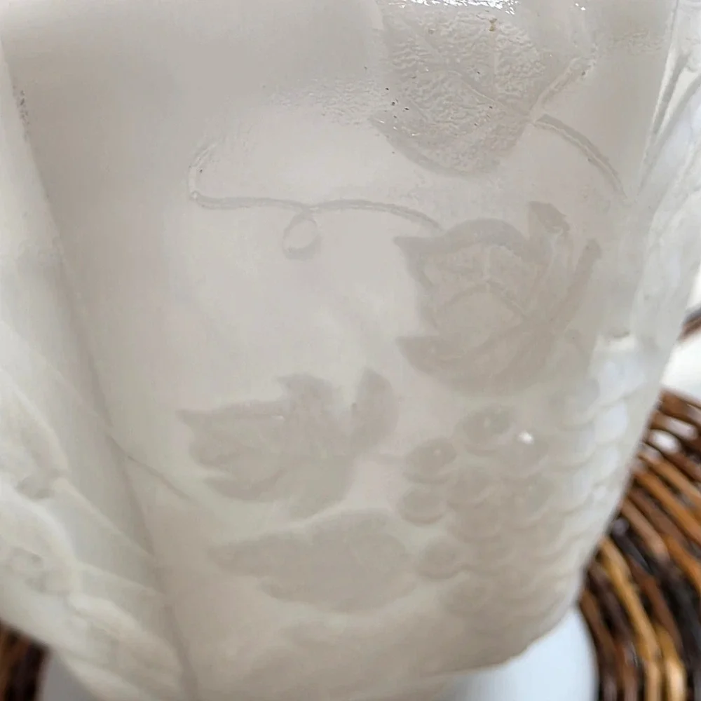 Vintage E.O. Brody Co White Milk‎ Glass Foot Planter Grape & Leaf Scalloped Rim